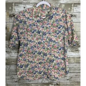 Corner Stone‎ Womens Floral Short Sleeve Button Front Shirt Blouse Size L